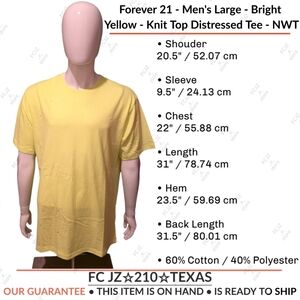 Forever 21 - Men's Large - Bright Yellow - Knit Top Distressed Tee - NWT